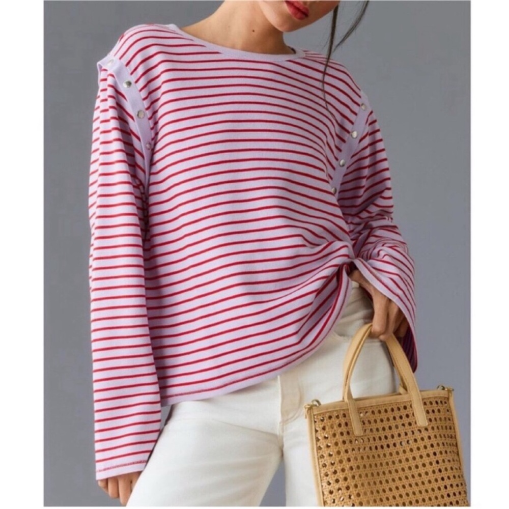 Anthropologie Maeve Slouchy Striped Long Sleeve Tee